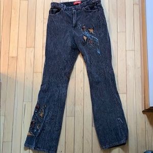 Embroidered corduroy brown/black flare pants